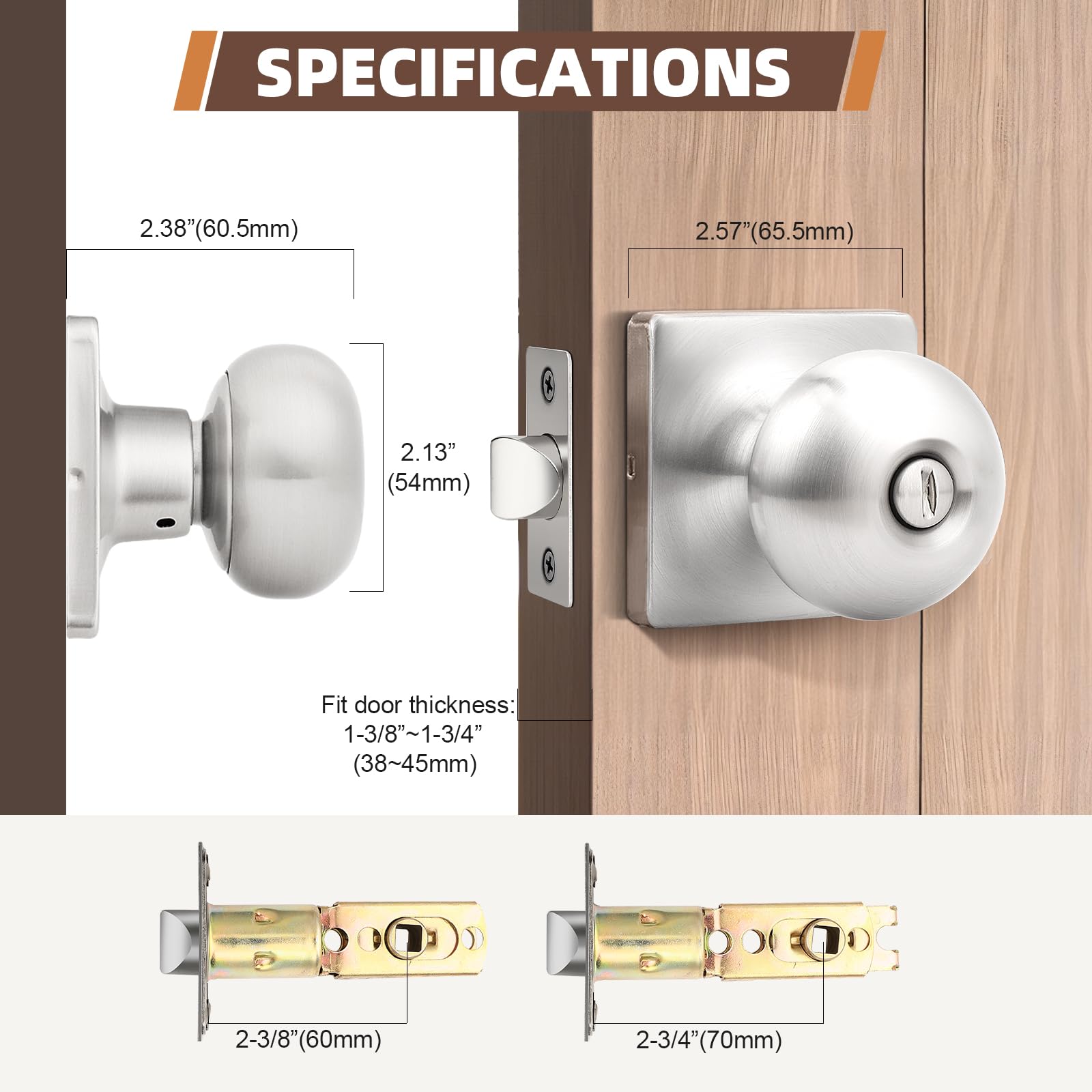 Brushed Nickel Privacy Door Knobs - Lockable & Secure -7