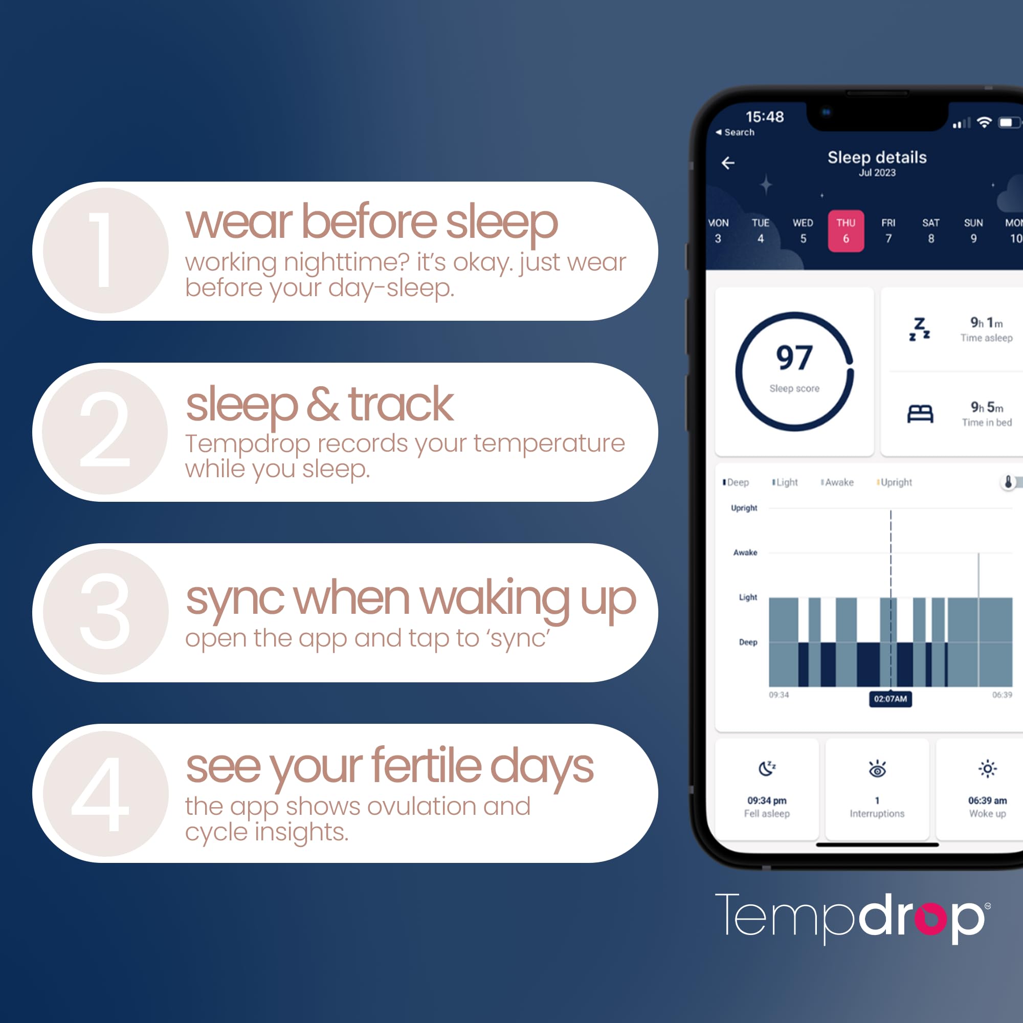 Tempdrop Wearable Ovulation Tracker – Basal Body Temperature Monitor to Help Get Pregnant – Sleep Sensor with App for Fertility, Hormone, Period & Cycle Tracking