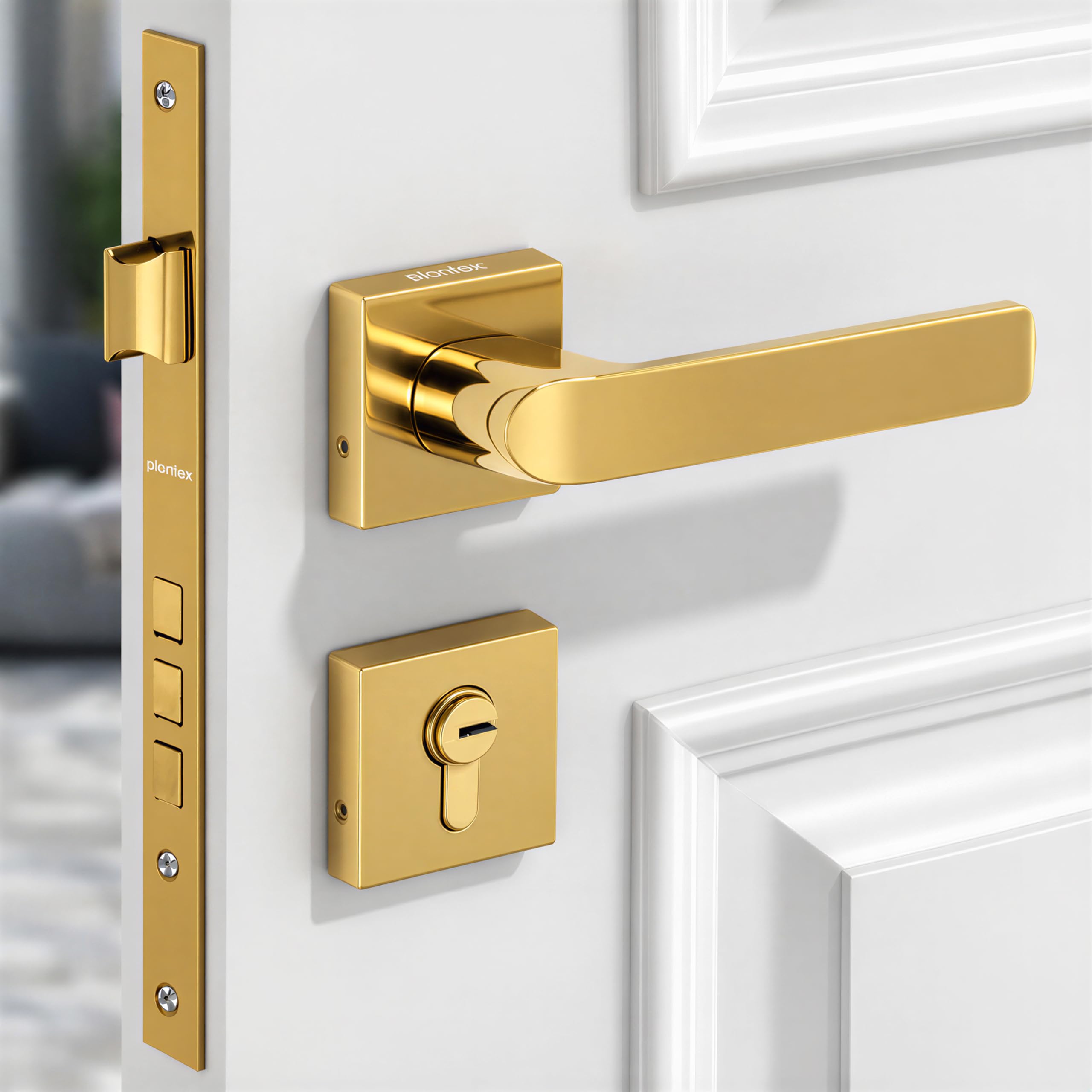 Plantex Triple Security Door Lock for Home/Main Door Lock Set with 3 Years of Warranty/Mortise Lock for Door with Brass Lock Body & Cylinder (7110 - Gold Finish)