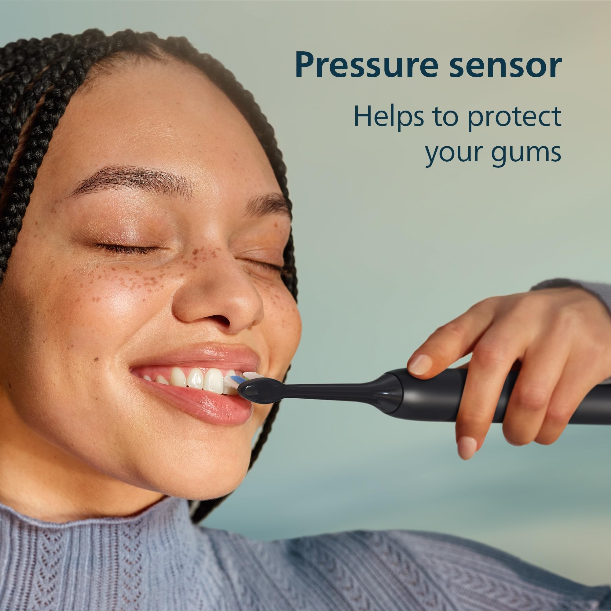 Philips Sonicare Cepillo de dientes eléctrico serie 4200, cepillo de dientes sónico con sensor de presión, 3 niveles de intensidad, función EasyStart, SmarTimer y QuadPacer, tiempo de funcionamiento