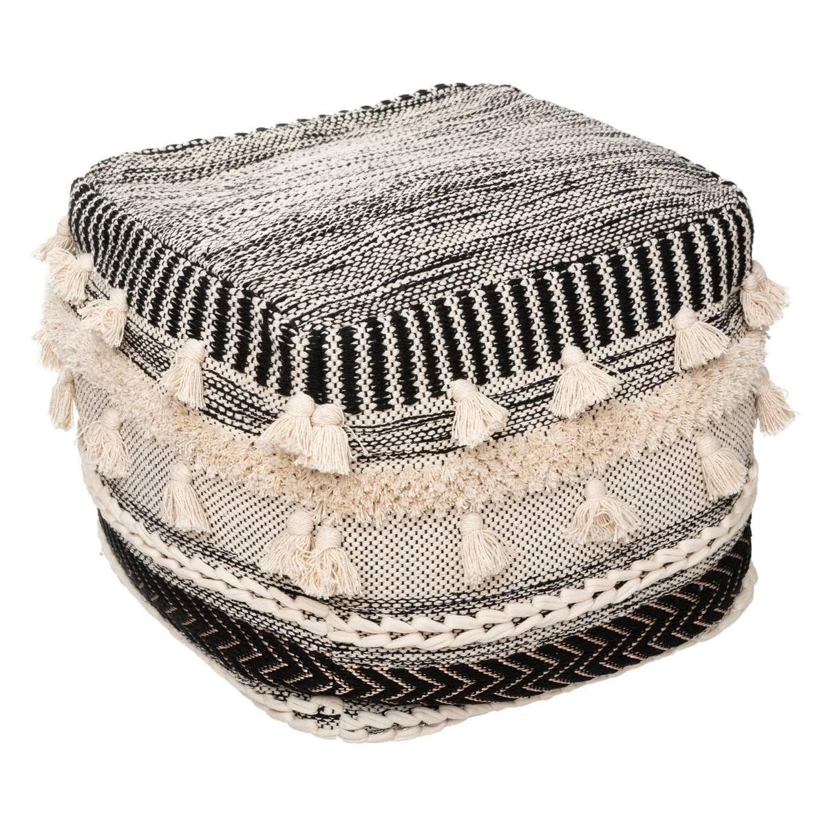 Pouf en Tissu Motif en Relief avec Pompons 45 x 45 cm - Atmosphera