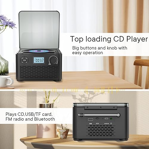 Miniatura 3 de Portable CD Player with Speakers and Bluetooth:Rechargeable CD Boombox with FM Radio-Plays CD/MP3 /Audiobook/USB/TF-Headphone Jack/Charger