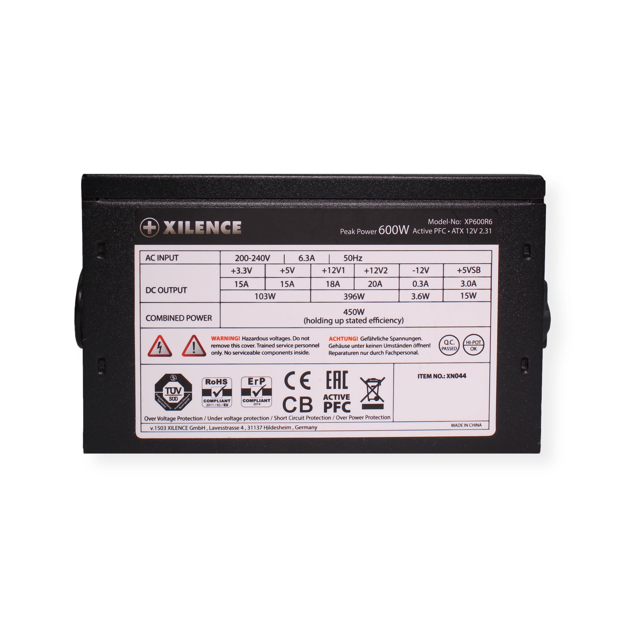 Xilence XP600R6 Alimentation PC ATX, Peak Power 600W, 1x20+4PIN, 1xCPU 4+4PIN, 1xPCI-E 6+2PIN, 2xHDD, 6xSATA, Ventilateur Silencieux de 120mm, idéale pour Les PC Office/Home, câble de 500mm, Noir