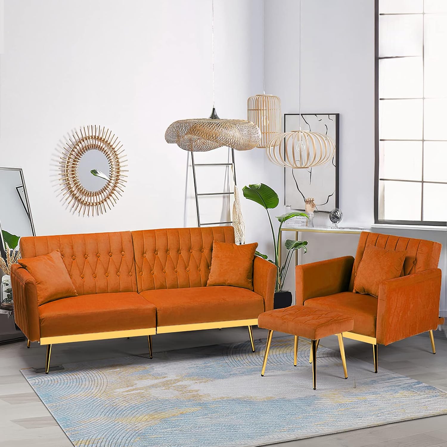 ACMEASE 2 Pieces Velvet Sofa Set with Adjustable Armrest