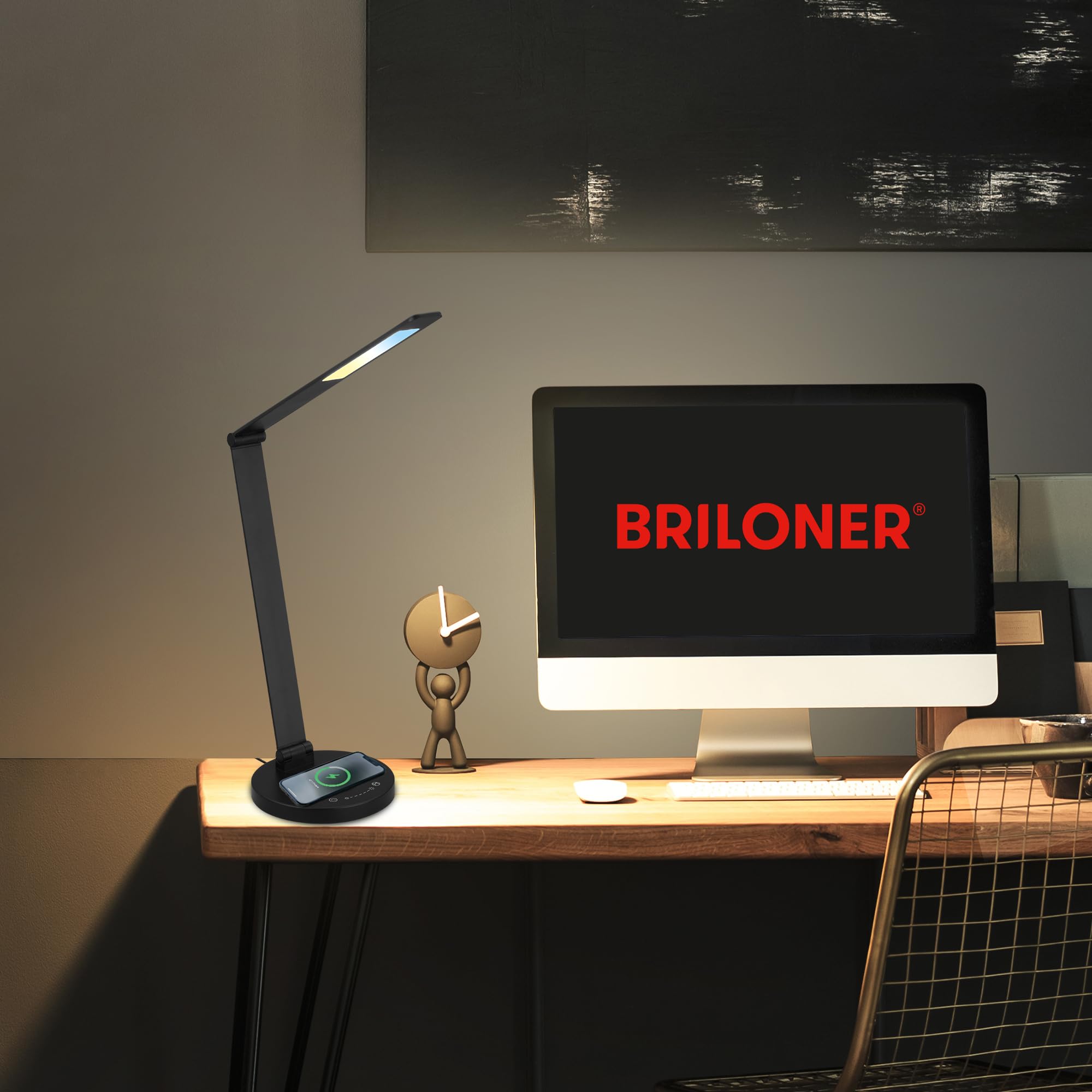 BRILONER - Lampa biurkowa LED z ładowaniem indukcyjnym, możliwość ściemniania, regulowana od ciepłej do zimnej bieli lampa stołowa, lampka nocna, lampa biurkowa do domu, 18 x 44 cm (szer. x wys.),