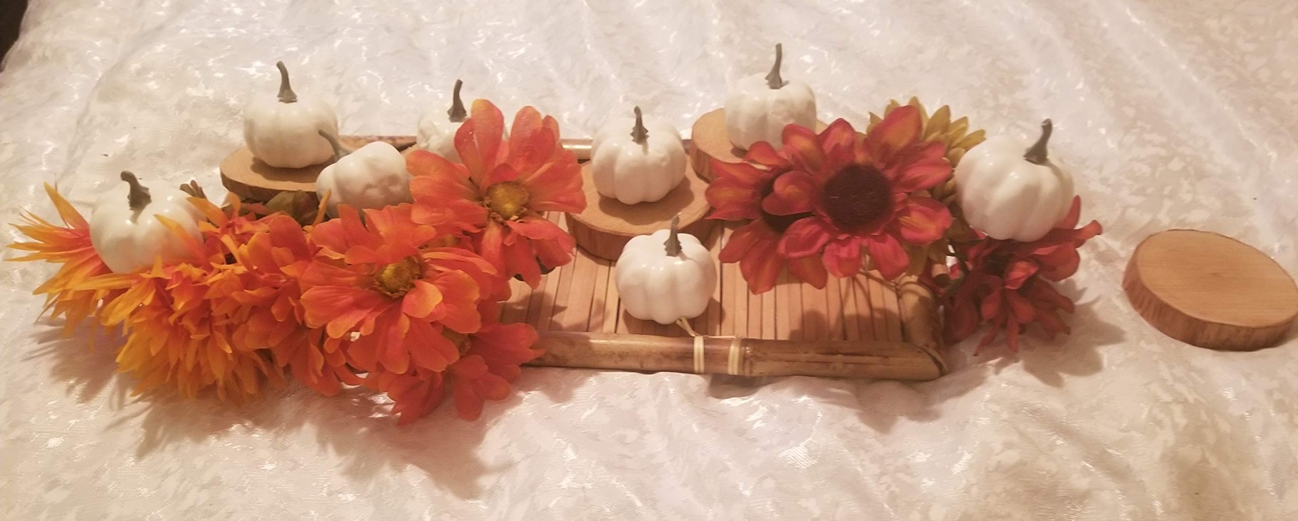 sellerstationtop Small Artificial Lifelike White Pumpkin Fall Harvest Mini Pumpkins with Leaves for Home Garden, Fall Harvest Decor, Thanksgiving or Halloween Decoration Smooth Texture No Foam