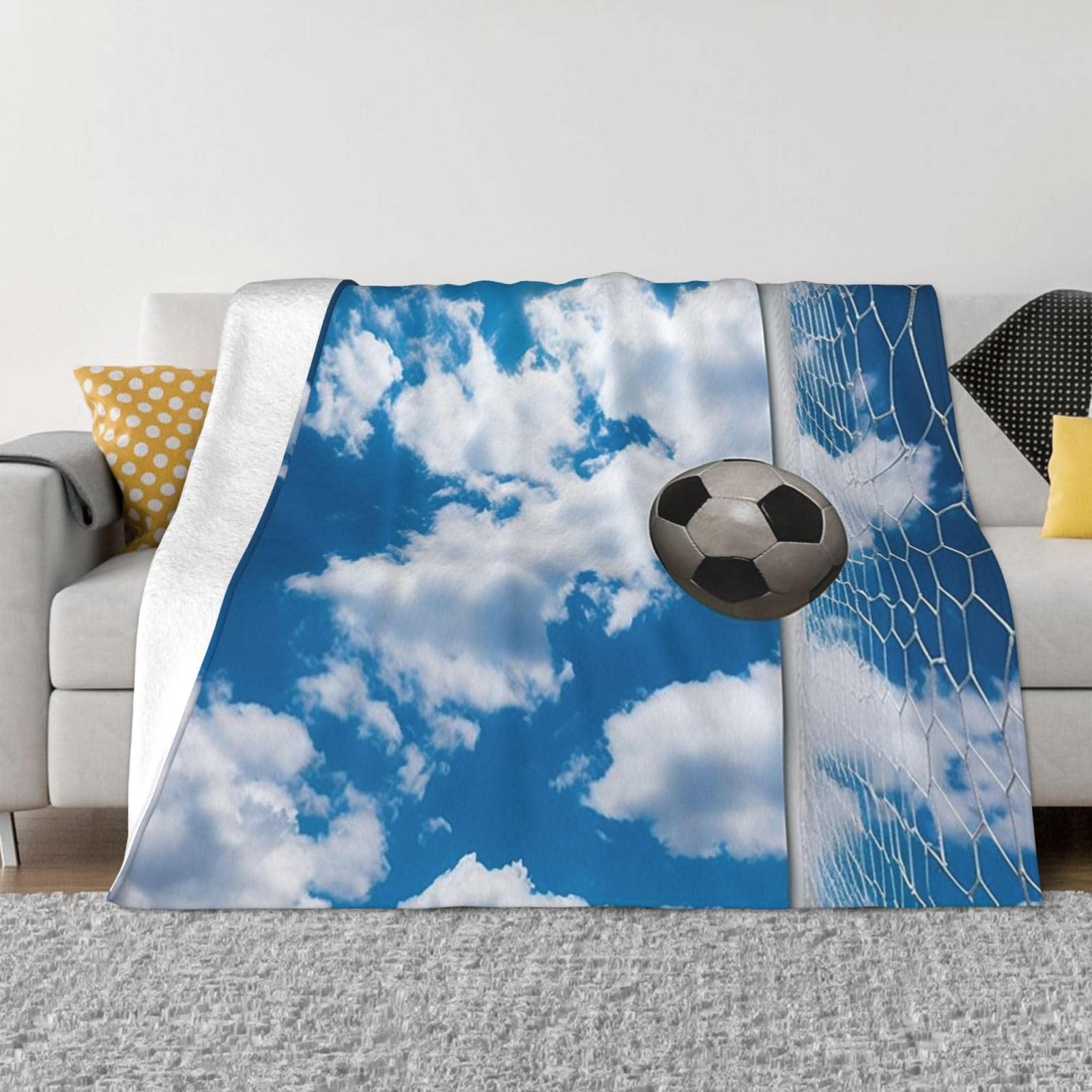 Couverture en micro polaire football bleu ciel pour lit et canapé de salon