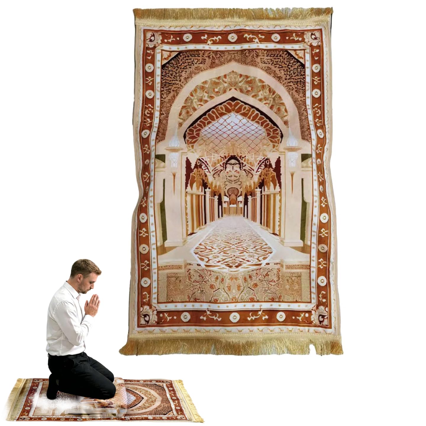 Tapis de prière musulmane rembourré avec pois antidérapants - 70 x 110 cm - En flanelle douce - Pour salah quotidien et méditation (couleur 2)