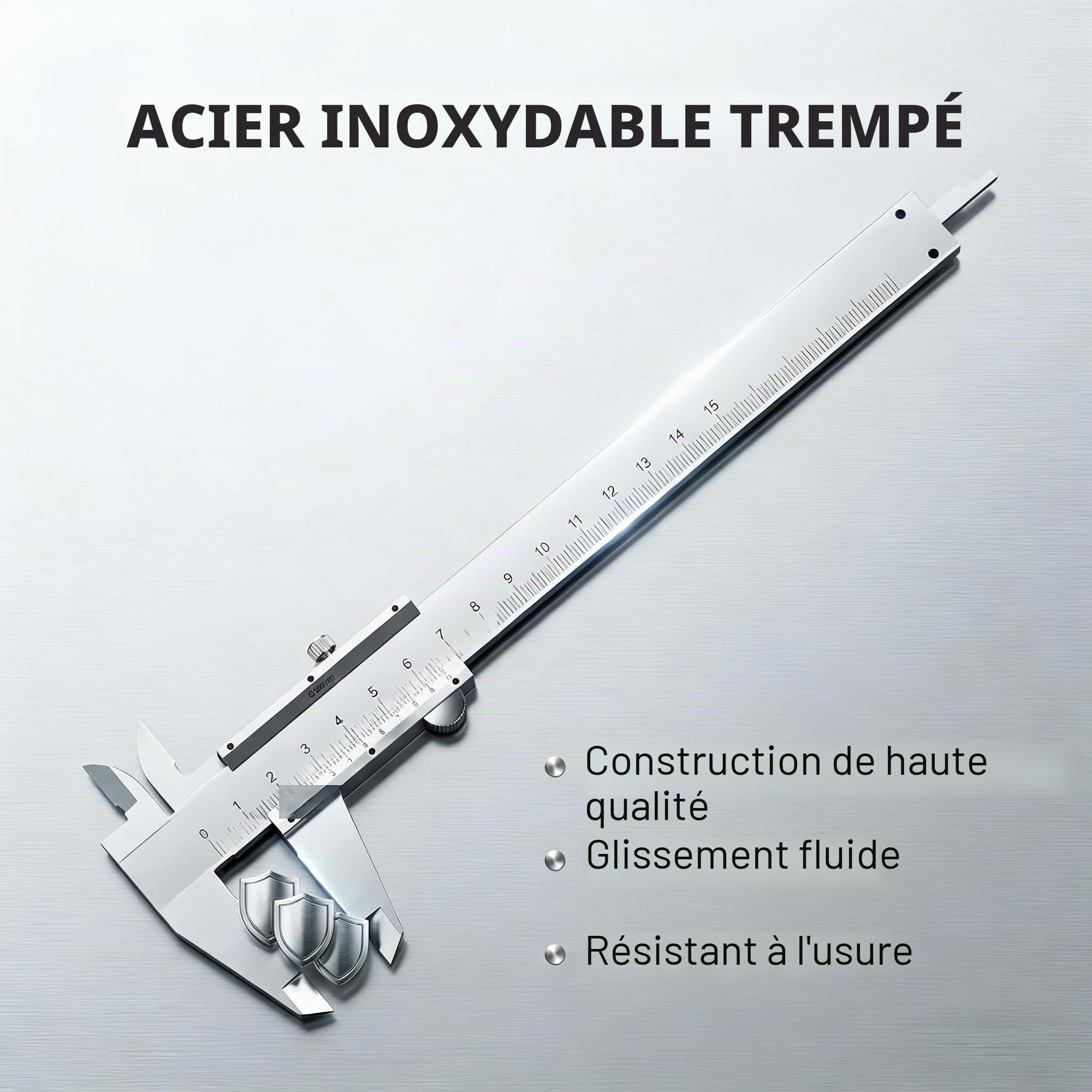 Pied à Coulisse 0-150mm Précision 0,02mm en Acier Inoxydable Vernier Mécanique Outil de Mesure Professionnel pour Bricolage Industrie et Atelier Calibre à Coulisse avec Étui de Rangement Robuste