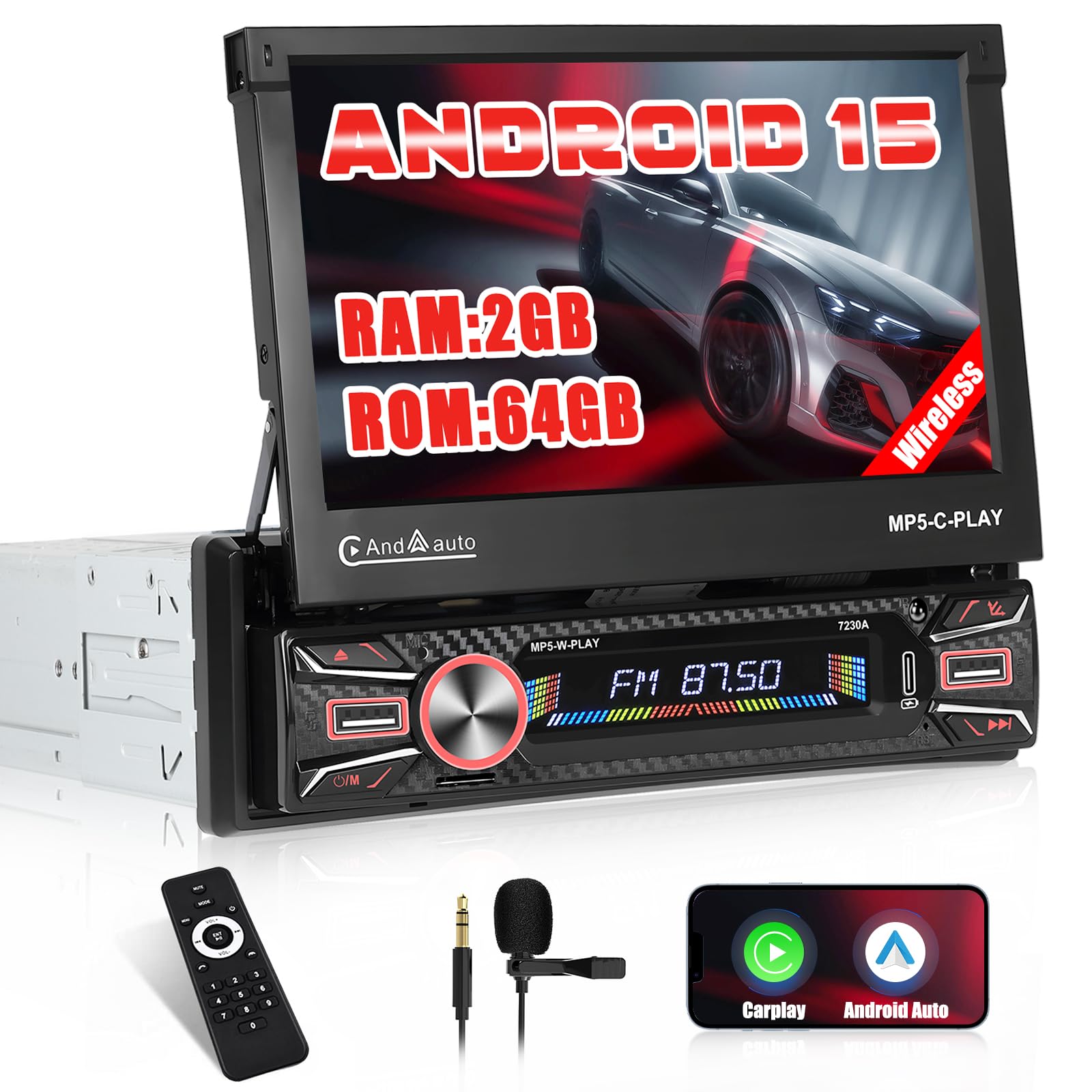 radio gps automobilistica con schermo nascosto e connessioni wi-fi bluetooth