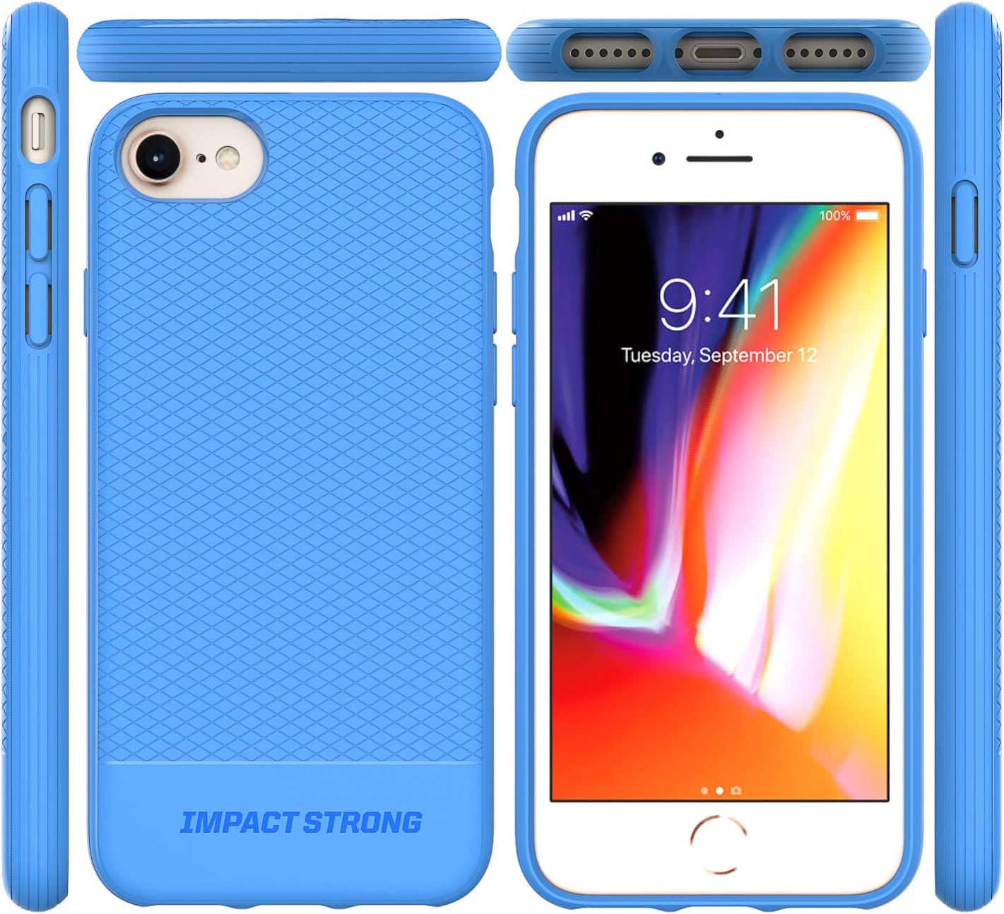 ImpactStrong iPhone SE 2020 Case, iPhone 7/8 Case, Liquid Shield Silicone Rubber Shock-Absorbing Scratch-Resistant Cover for iPhone 7/8 and iPhone SE (2nd Generation) - Sky Blue