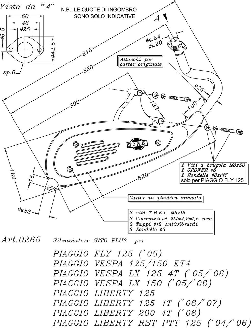 Sito Plus Auspuff für Piaggio & Vespa 125 - 200cc 4 Takt (bis 2008)