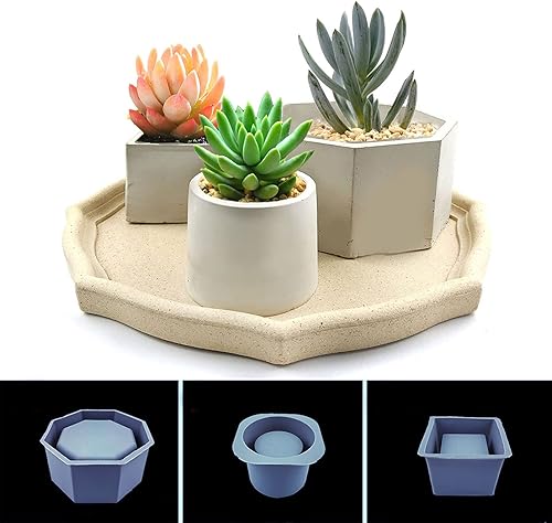 Miniatura 5 de appuivbt 3 moldes de silicona para maceta, para plantas suculentas, macetas de cemento, moldes de yeso, molde de arcilla para manualidades