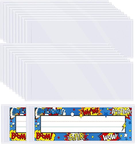Meetory 50 unidades de 13.5 x 4.9 pulgadas para placa de identificación transparente, autoadhesivas, de plástico transparente, para escritorio,