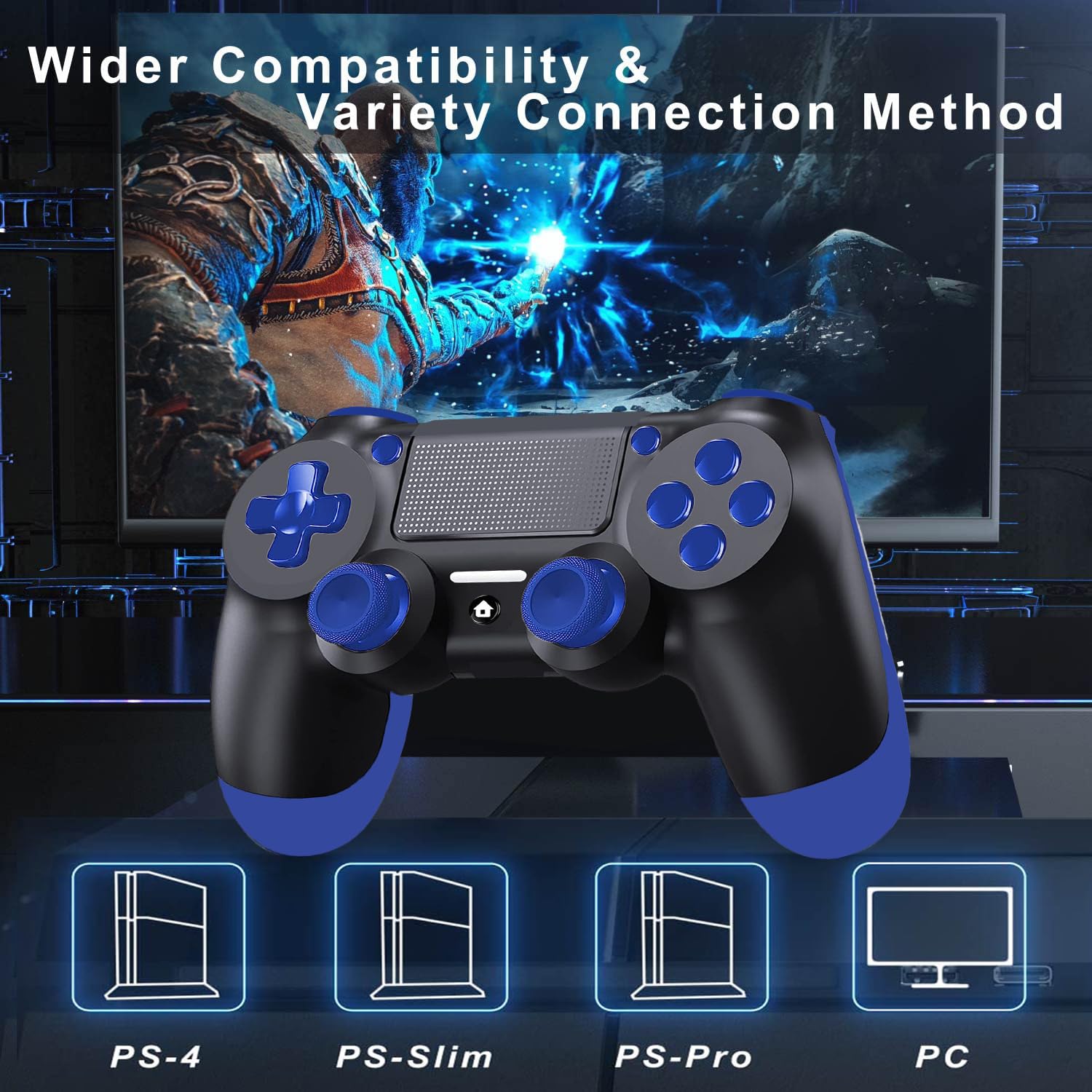 Wireless Controller per PS4, Controller per PS4, con jack audio, Vibrazione e Sei-Assi Sensore giroscopico, Pannello Touch, Controller per PS4/Slim/Pro/PC