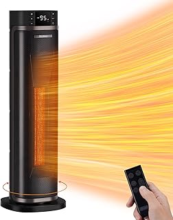 GiveBest 26'' Portable Tower Space Heater 1500W Ceramic Oscillating Electric Room Heater, 3 Modes, Remote Control, with Thermostat and Timer, Overheat & Tip-Over Protection for Bedroom, Office, Indoor