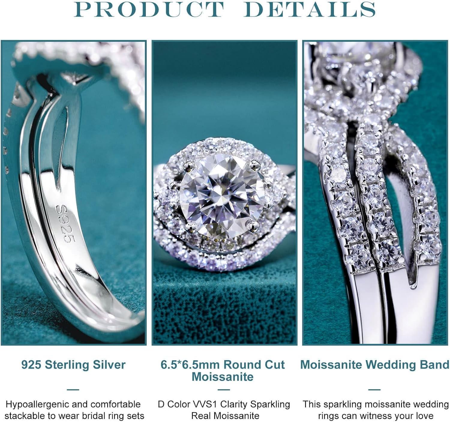 WES 1CT Infinite Moissanite Bridal Ring Set - 925 Sterling Silver Hypoallergenic D Color VVS1 Twisted Stackable Round Moissanite Engagement Ring for Women Mom，Size 5-11 - Image 3