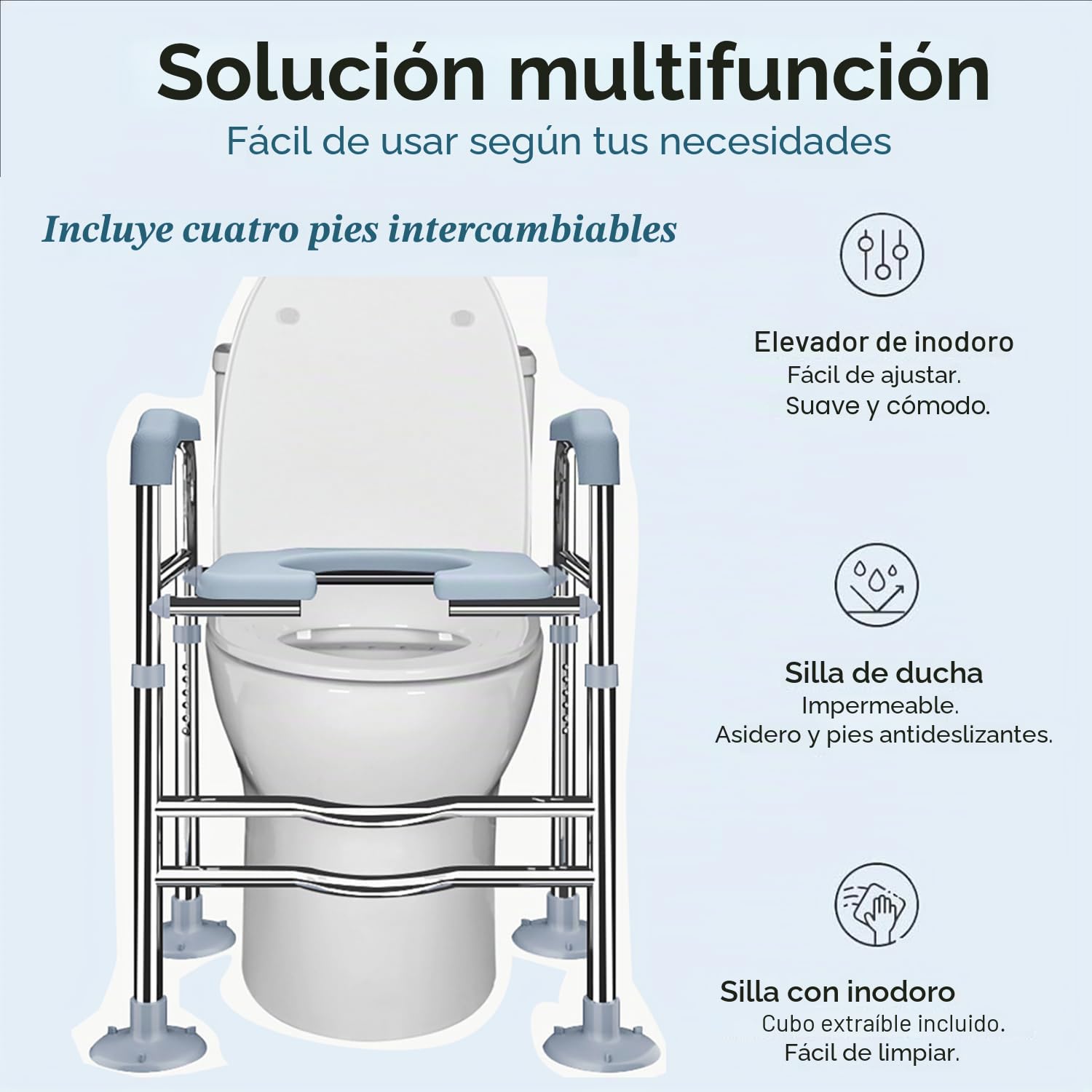Elevador Wc Adulto,Altura Regulable,Pies Antideslizantes Reemplazables,Sin Taladrar,Apto Para Ancianos,Discapacitados,Embarazadas,Etc.