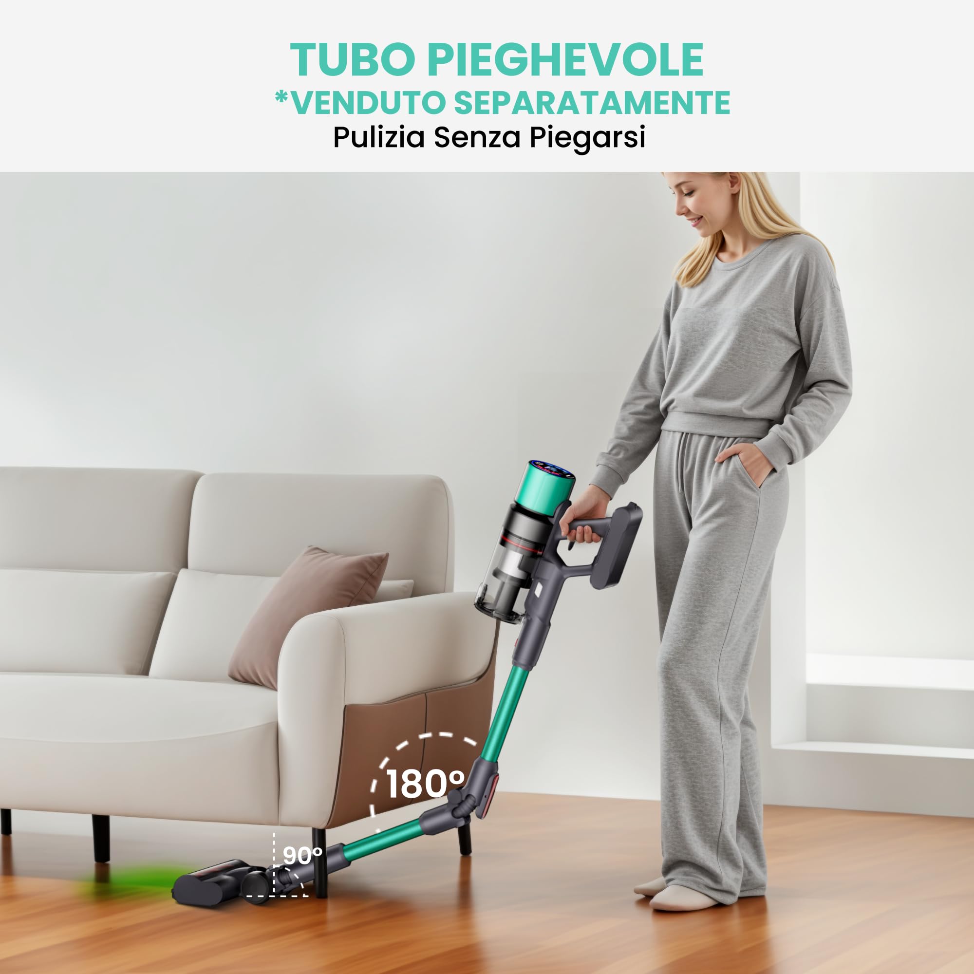V5 Aspirapolvere senza Fili, 55Kpa/600W/80Mins Autoportante Scopa Elettrica senza Fili con Modalità Automatica, Anti-Avvolgimento Aspirapolvere per Pavimenti/Tappeti/Peli Animali