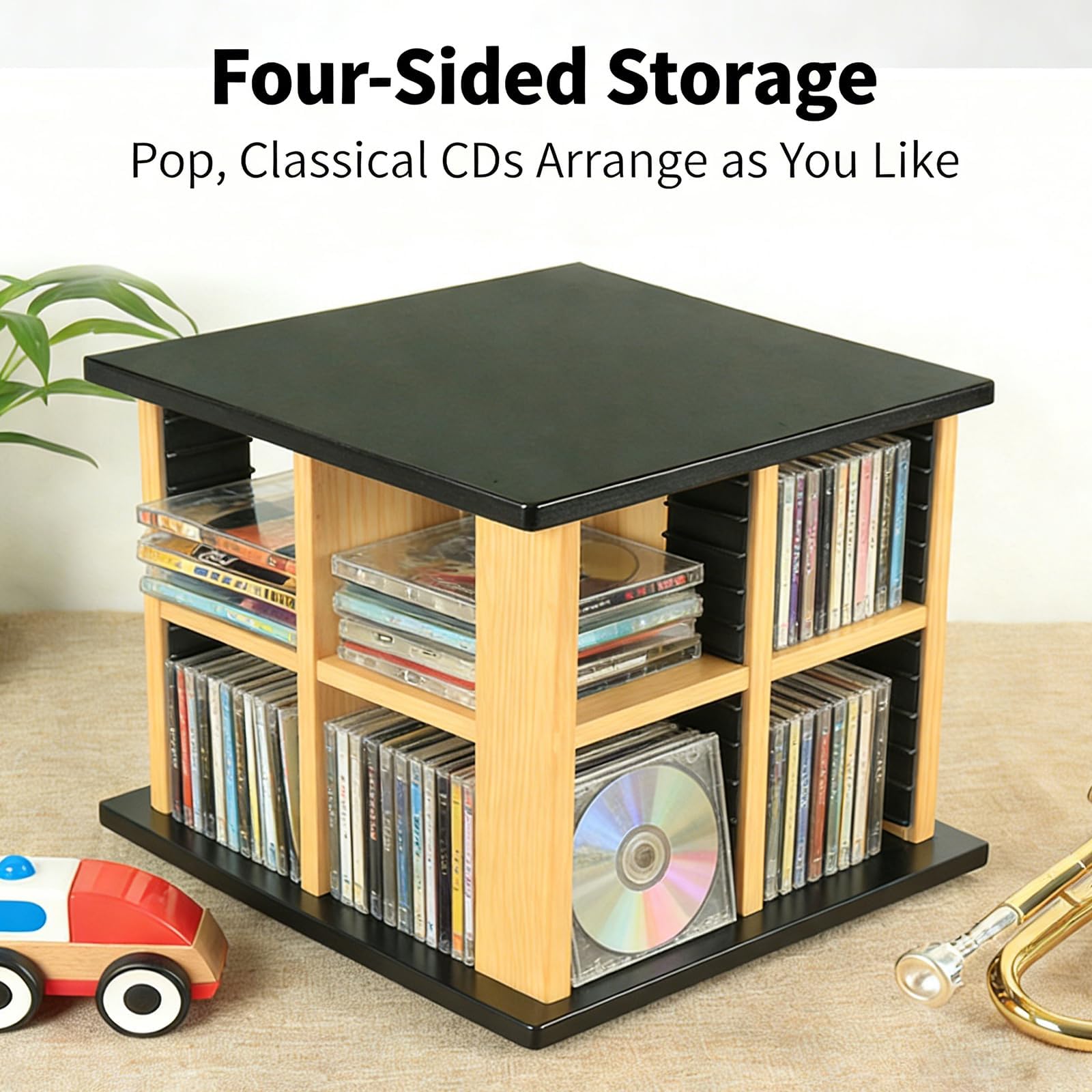 Torre Porta Dvd Girevole, Supporto per Dischi in Vinile, Porta CD, Dimensioni CD Compatibili: 14 * 12,5 * 1,2 Cm, Design Girevole A 360°, Scomparto Aperto su 4 Lati, per Casa E Ufficio
