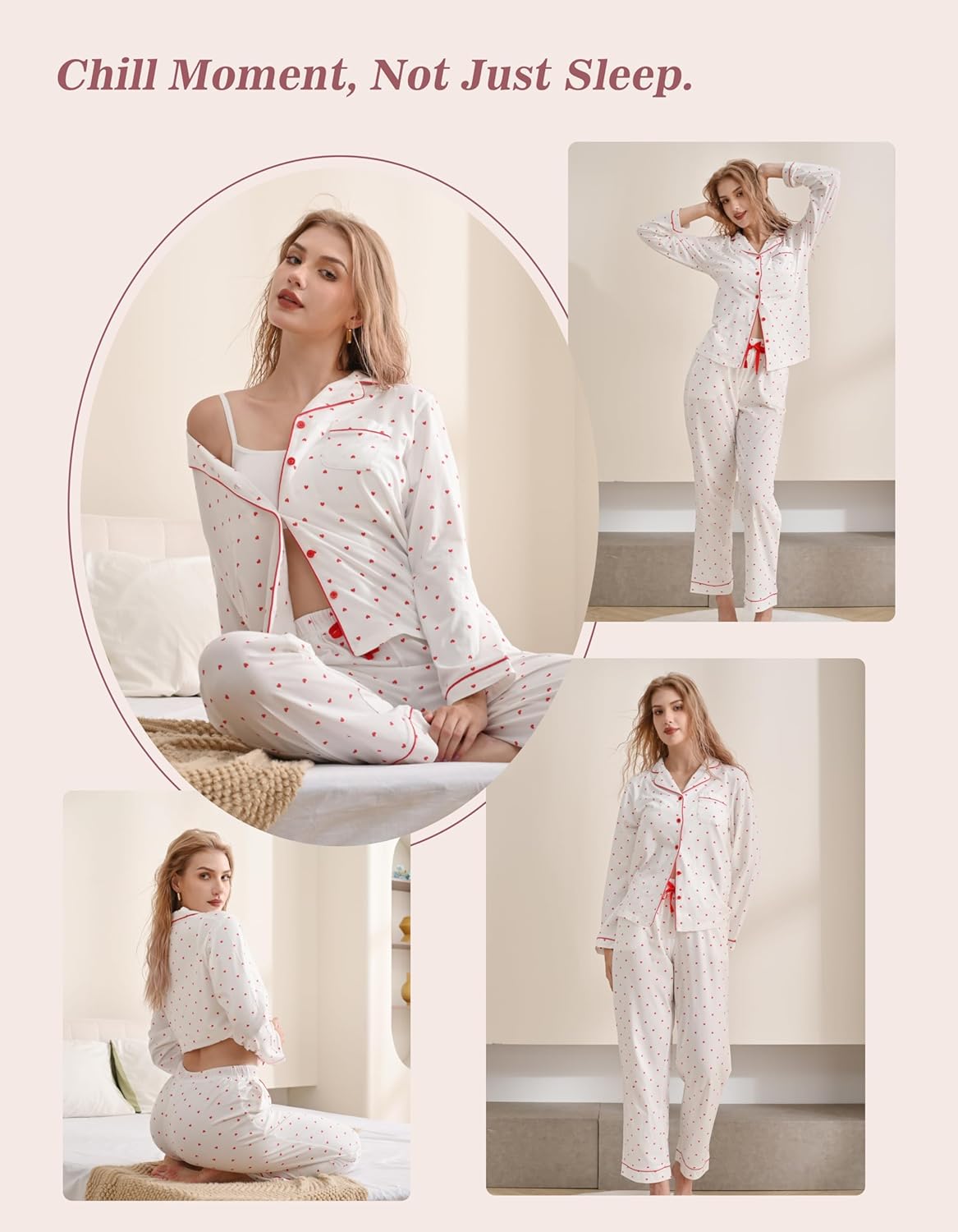 100% Cotton Pajama Sets for Women 2025 Holiday PJs Set Soft Long Sleeve Button Down Sleepwear XS-XXL - Image 2