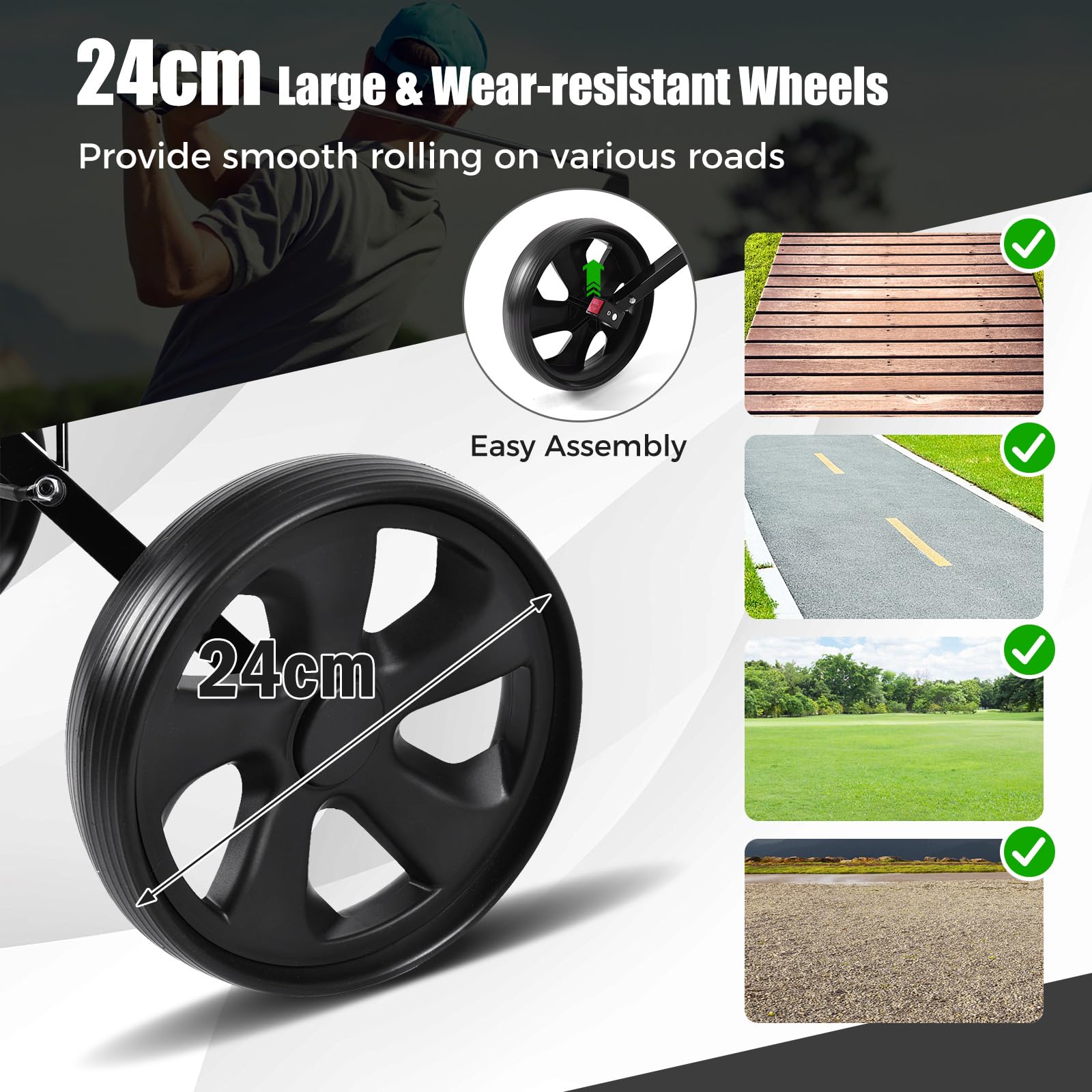GYMAX Carrito de Golf de 2 Ruedas, Carrito de Golf Plegable Ligero con Marcador, Carrito de Golf de Acero