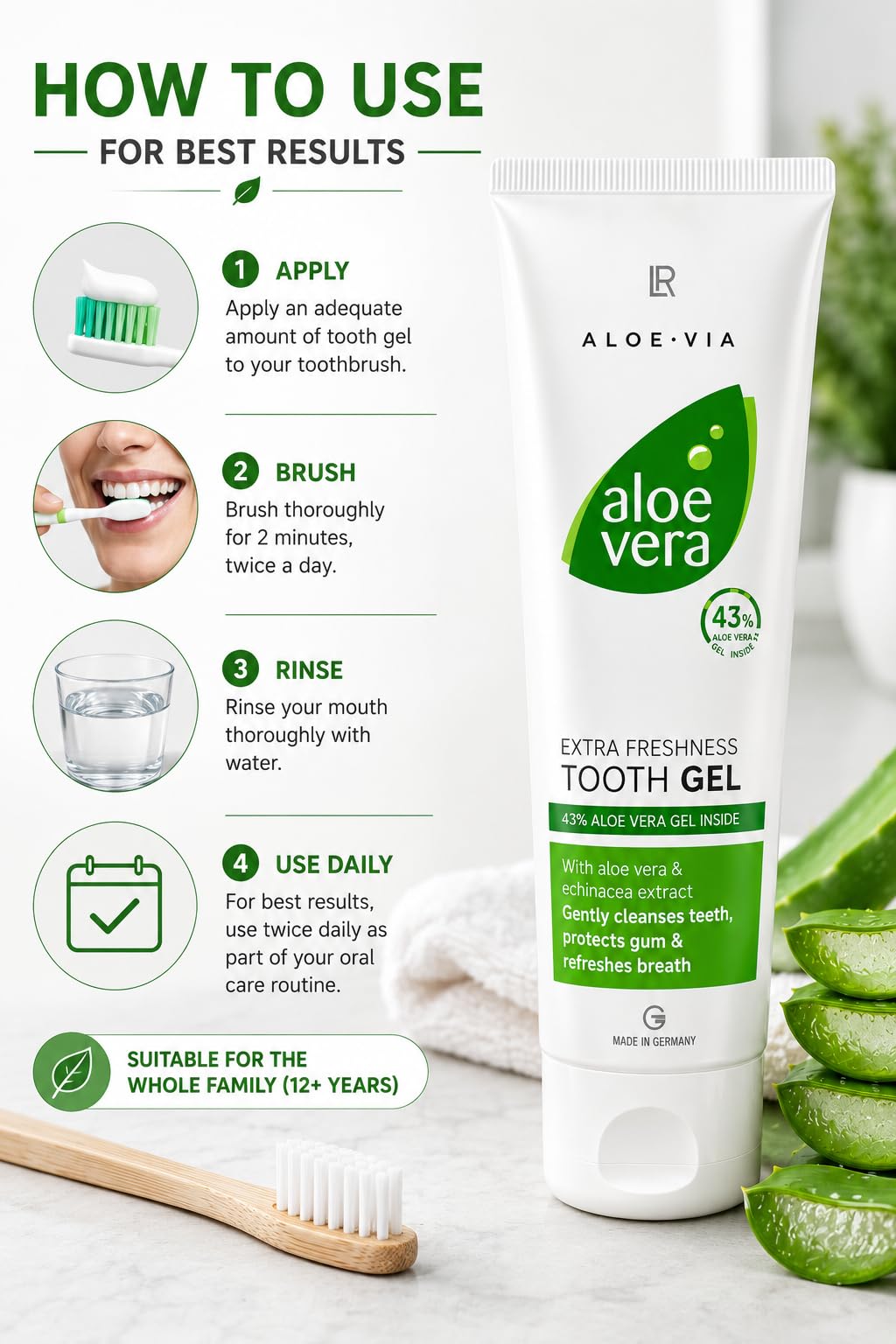 Amazon.com : Aloe Vera Tooth Gel - Extra Freshness Flouride-Free Toothpaste  by LR of Germany - 100 Ml - Active dental cleaning with Echinacea (1) :  Health & Household