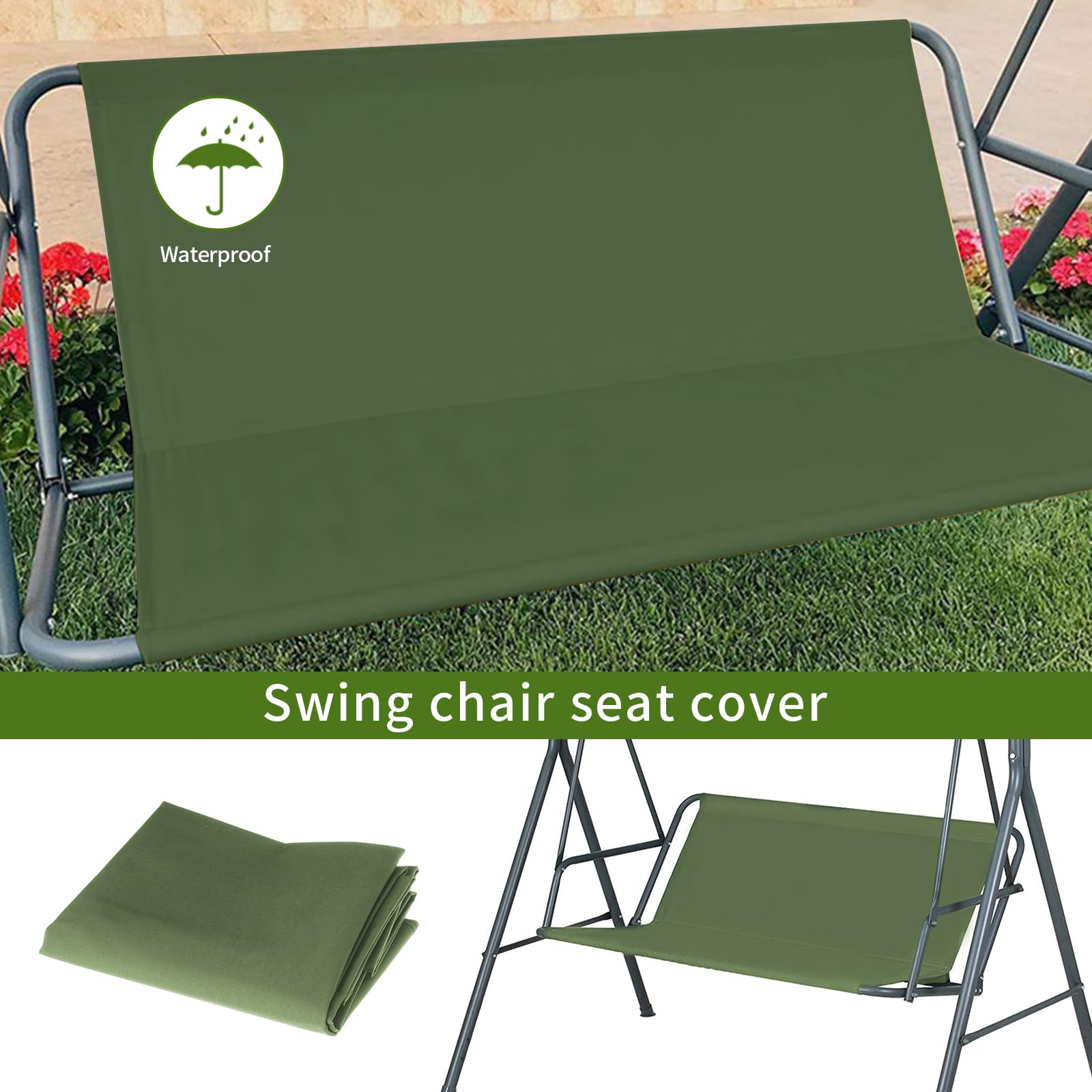 Housse de siège de balançoire de jardin, housse de rechange de chaise de jardin, housse de siège de rechange pour balancelle hollywoodienne, tissu Oxford 900D, pour l'extérieur 2 et 3 places (vert