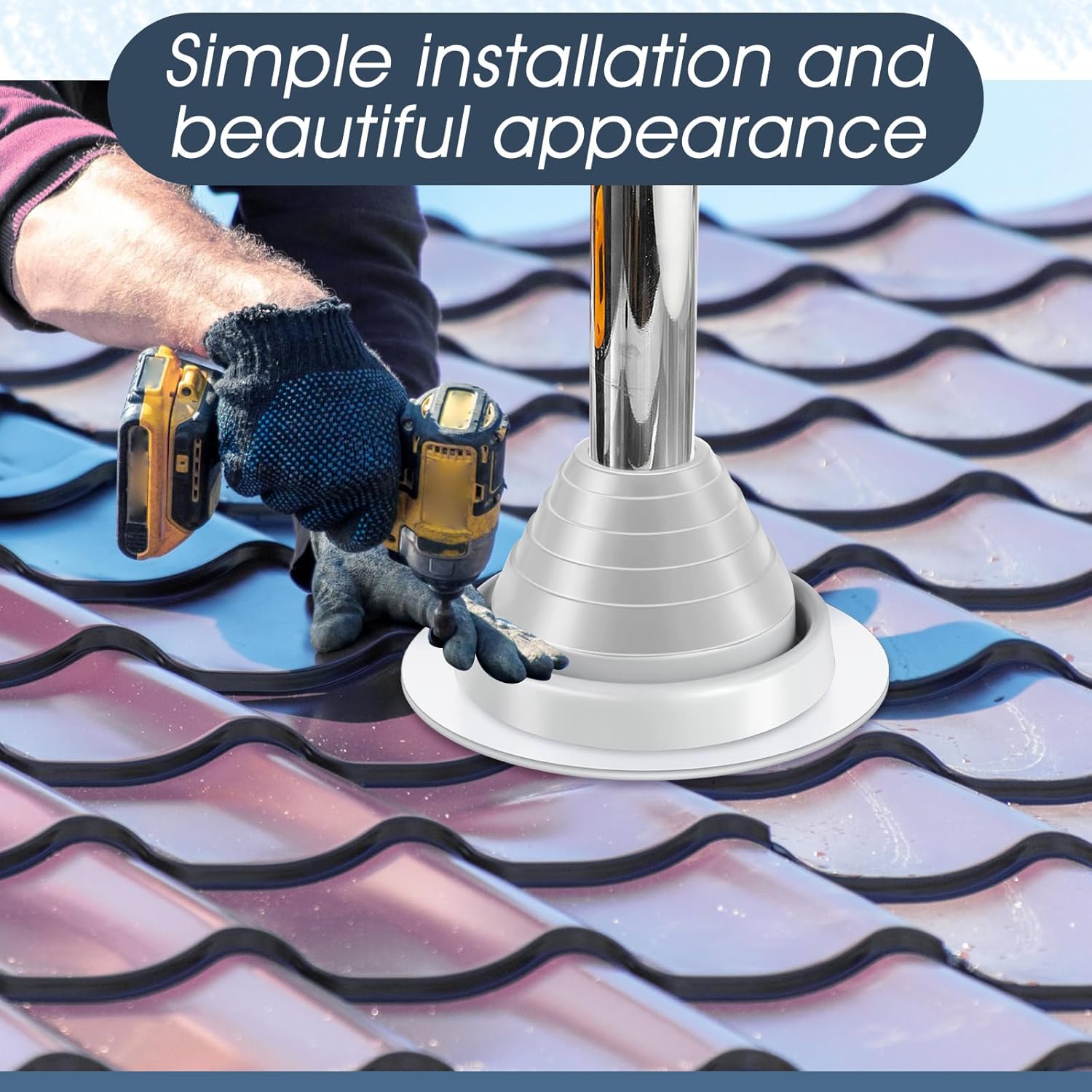 4 Pcs #3 Pipe Flashing Boot for Pipe Od 1/4 to 5 Epdm Flexible Roof Jack Metal Roofing Boots, 7-3/4 Inch Base Diameter (Grey)