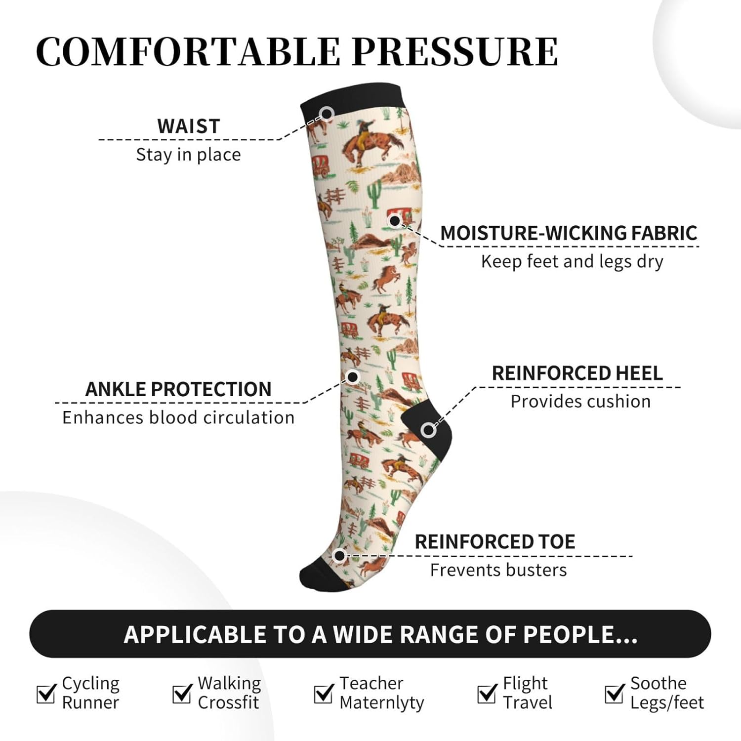 Compression Socks Calf Knee High Support Socks Novelty For Women Men Athletic Running Hiking Nurse - Image 3