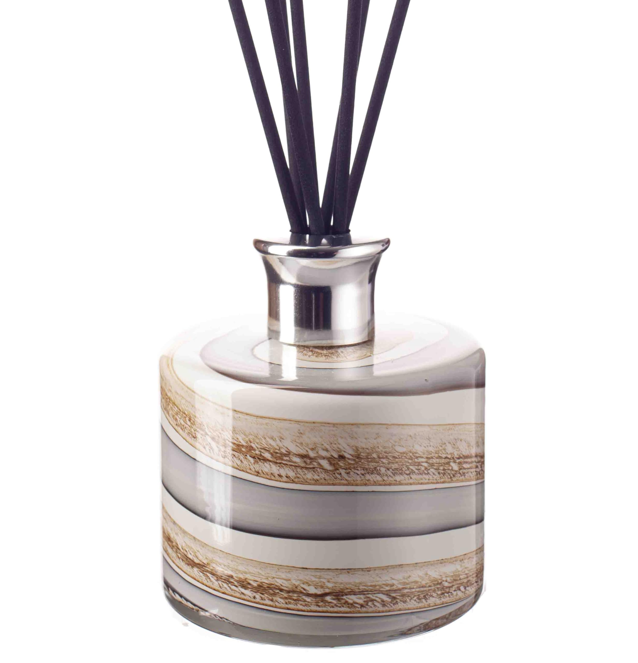 Amelia Art Glass Beige/Grey/Green Mouth Blown Glass Reed Diffuser, Cylinder Shape, 11Cm Height X 11Cm Width And Design (Smoked Meadows)