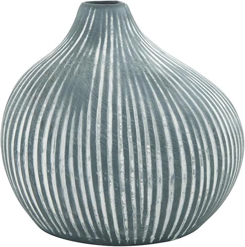 47th & Main Striped Droplet Ceramic Vase, 4.5" x 4.75", Navy Blue
