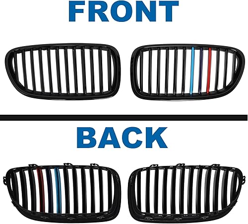 Miniatura 54 de Rejilla frontal F10 para riñón con doble listón, color negro brillante, compatible con BMW Serie 5 2010-2017, F10, F11, F18, Sedan 520i, 528i, 535d