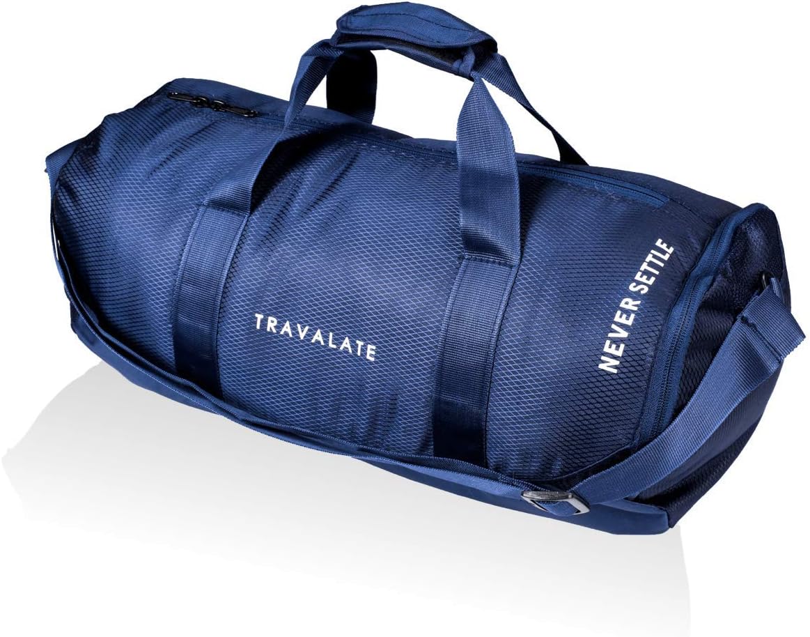 TRAVALATE30L Sports Duffle Gym Bag with Separate Shoe Compartment, Waterproof Polyester Gym Duffel Bag, Lightweight Sports, Yoga, Travel Bag Ideal for Men and Women - Navy (18 X 10 X 9.5 Inch)