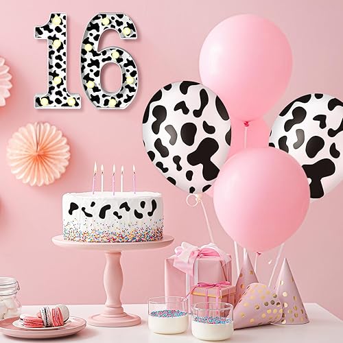 Miniatura 5 de VIHOSE Números LED con estampado de vaca, decoración de cumpleaños, decoración de marquesina de granja, letrero de números iluminados para fiestas,