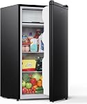 Upstreman 3.2 Cu.Ft Mini Fridge with Freezer, Single Door Mini Fridge, Dorm Fridge, Adjustable Thermostat, Mini Refrigerator for Bedroom, Office, Dorm, Black-BR321