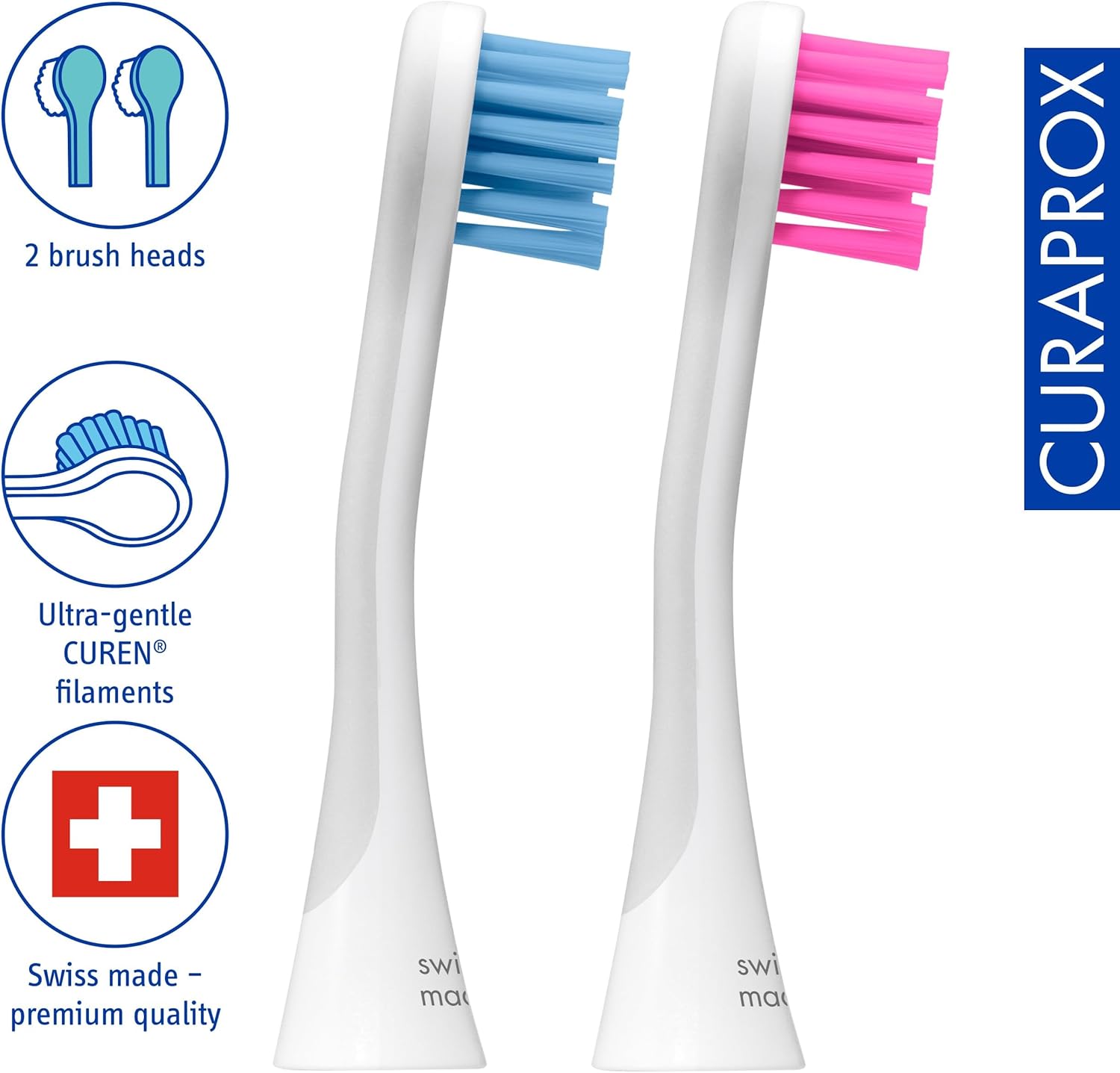 Curaprox Hydrosonic Brush Heads Rainbow Sensitive Duo – for Gentle Gum Care & Effective Cleaning | Blue/Pink, 2-Pack | Compatible with All Curaprox Sonic Models | Swiss Made