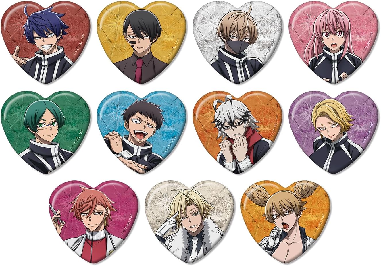 Momogame Demon Trading Heart Shaped Tin Badges Box of 11
