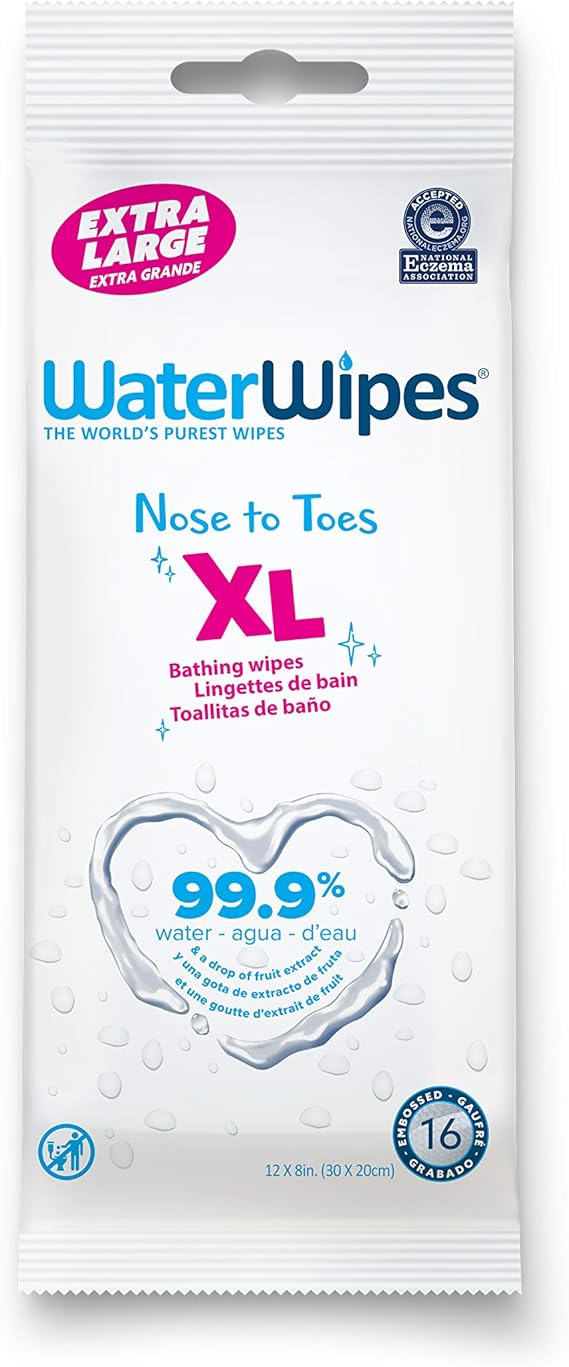WaterWipes XL Unscented, NoRinse, Textured Bath Wipes for