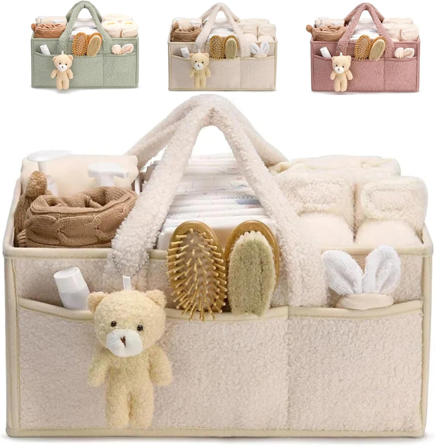 Gender Neutral Tote Diaper Bag Gift for New Parents Shower Gift Set with Organized Compartments