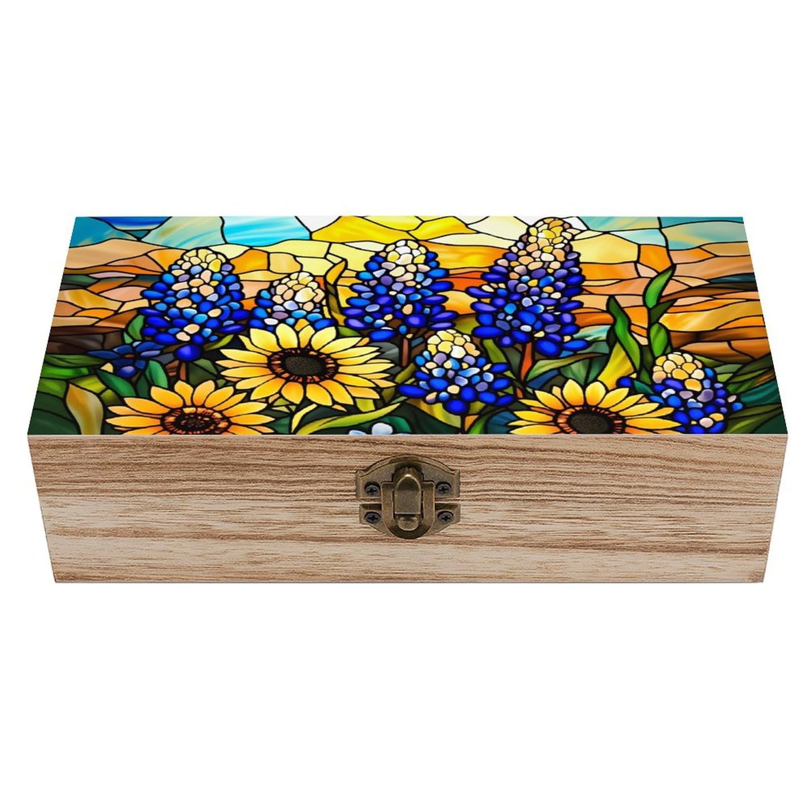 asbwuo Sunflower Stained Glass Vintage Wooden Keepsake Box