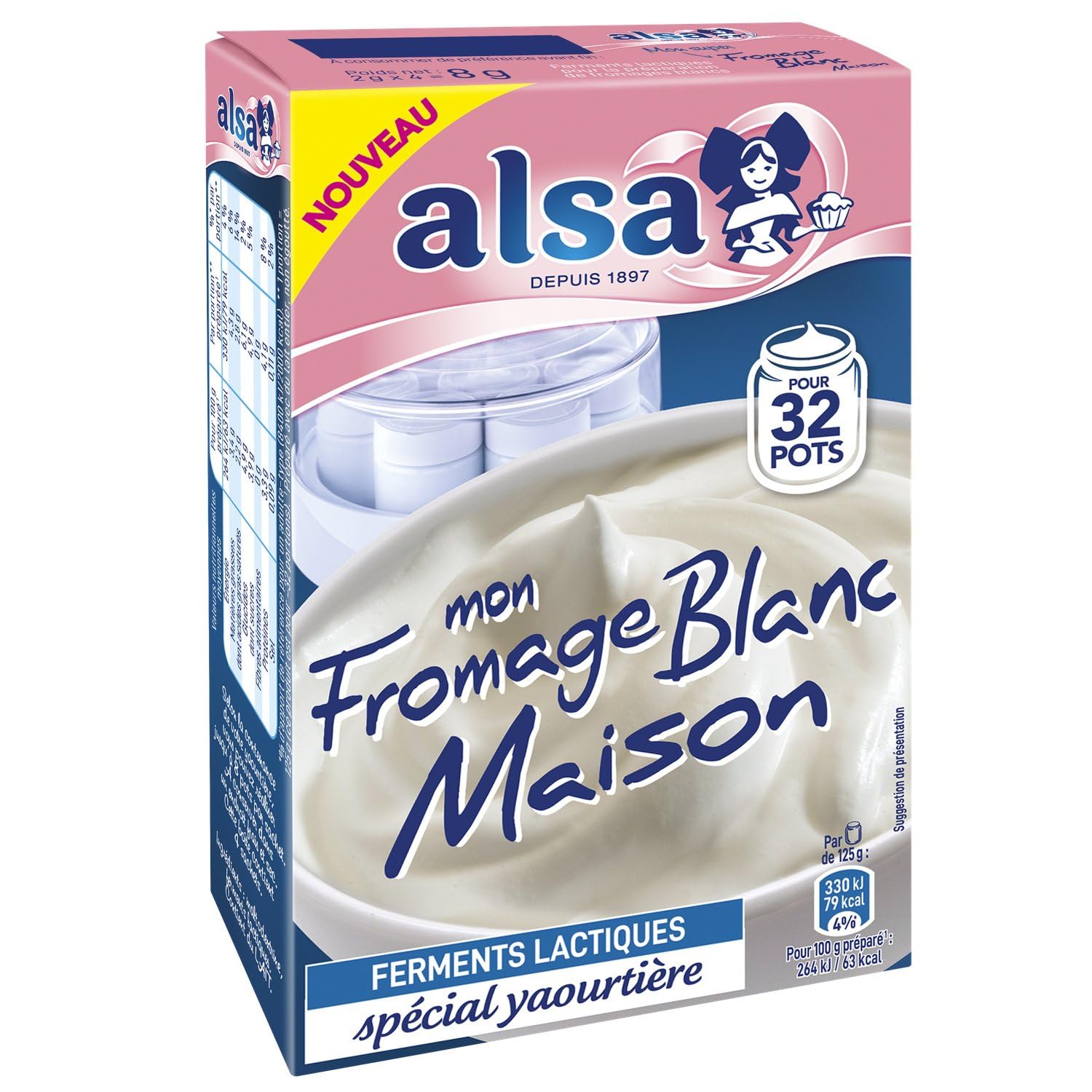 ALSA - Ferment Lactiques Fromage Blanc Maison Spécial Yaourtière - Pour 32 Pots · Facile à Préparer - la boite de 4 sachets de 8g - 32g - Le Lot De 4