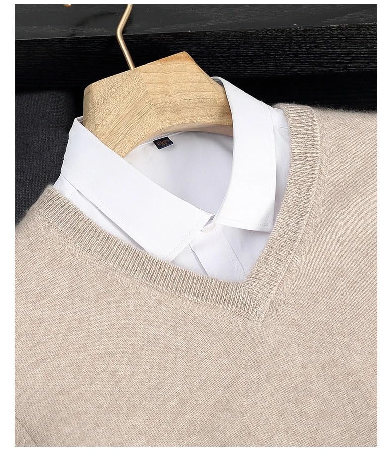 Men's V-Neck Knit Pullover Solid Color Long Sleeve Pullover Tops Business Casual Sweater3