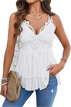 Amazon.com: Women's Floral Lace Tank Top Flowy V Neck