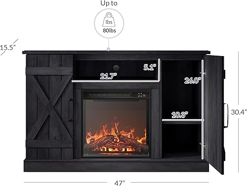 Miniatura 2 de BELLEZE Soporte de TV de 47 pulgadas con calentador de chimenea eléctrico de 18 pulgadas y centro de entretenimiento de medios, mesa consola para TV