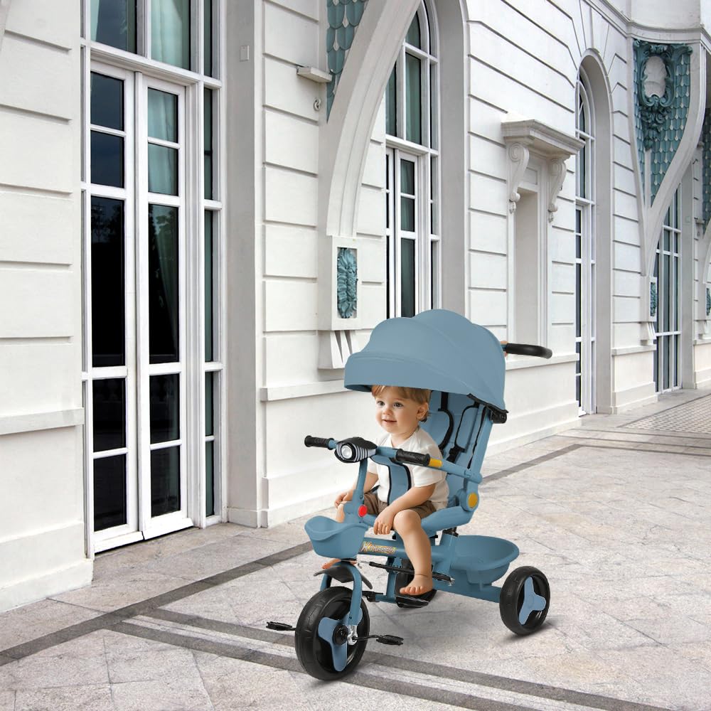 5 in 1 Poussette 3 Roues,jusqu'à 25 kg,Poussette canne,Tricycle évolutif pour Enfant,Grande Capote,Pliage Compact,Dossier Inclinable,Grandes Roues Tout Terrain