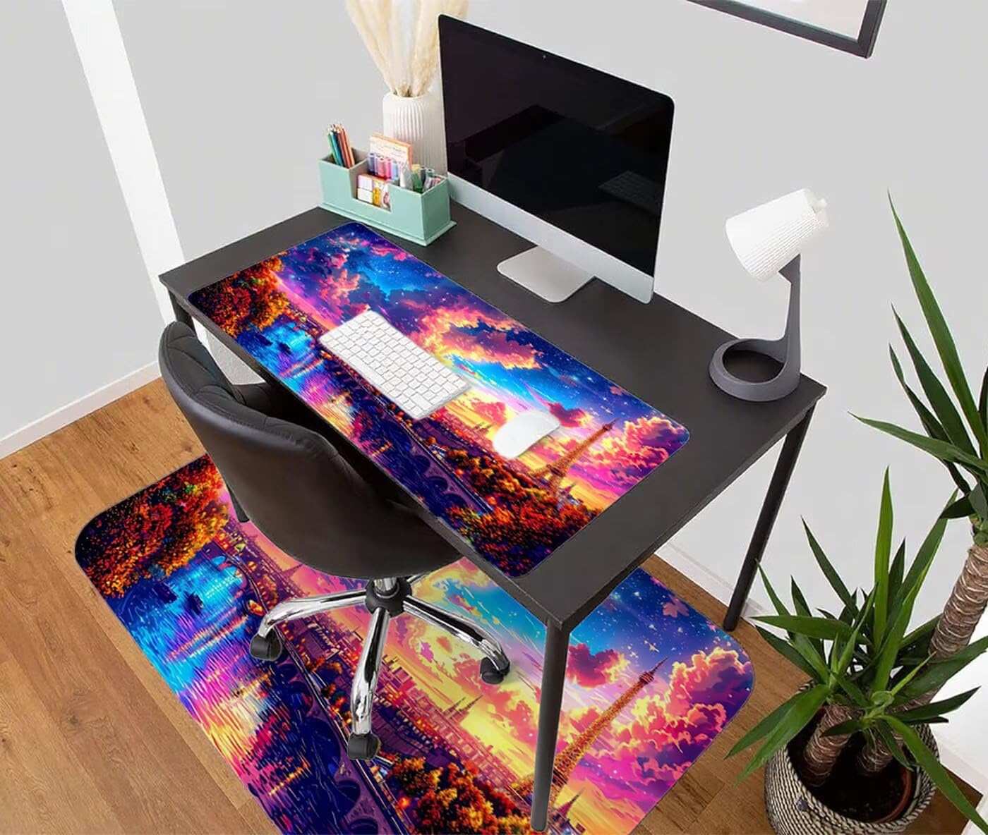 Podkładka pod mysz XXL 1200 x 600 mm duża podkładka pod mysz dla graczy kolor pod ręką biurko szyte krawędzie wodoodporna antypoślizgowa do komputera, laptopa poprawia precyzję i szybkość, miasto S