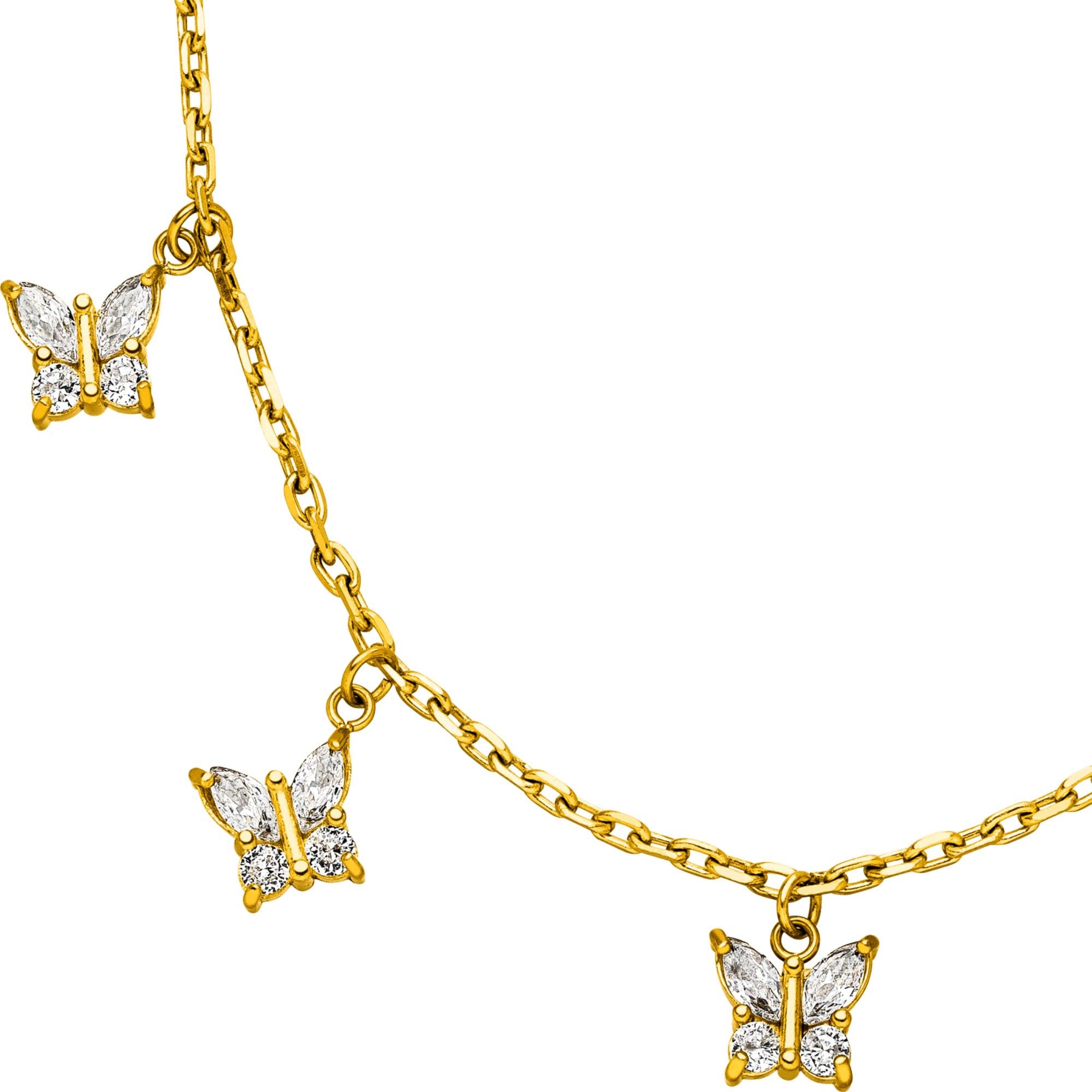 Purelei Butterfly Kette (Gold, Rosegold), Wasserfeste Halskette für Damen mit 5 Anhängern in Schmetterlingsform, Damenhalskette aus Edelstahl mit Halbedelsteinen, Geschenk für Frauen