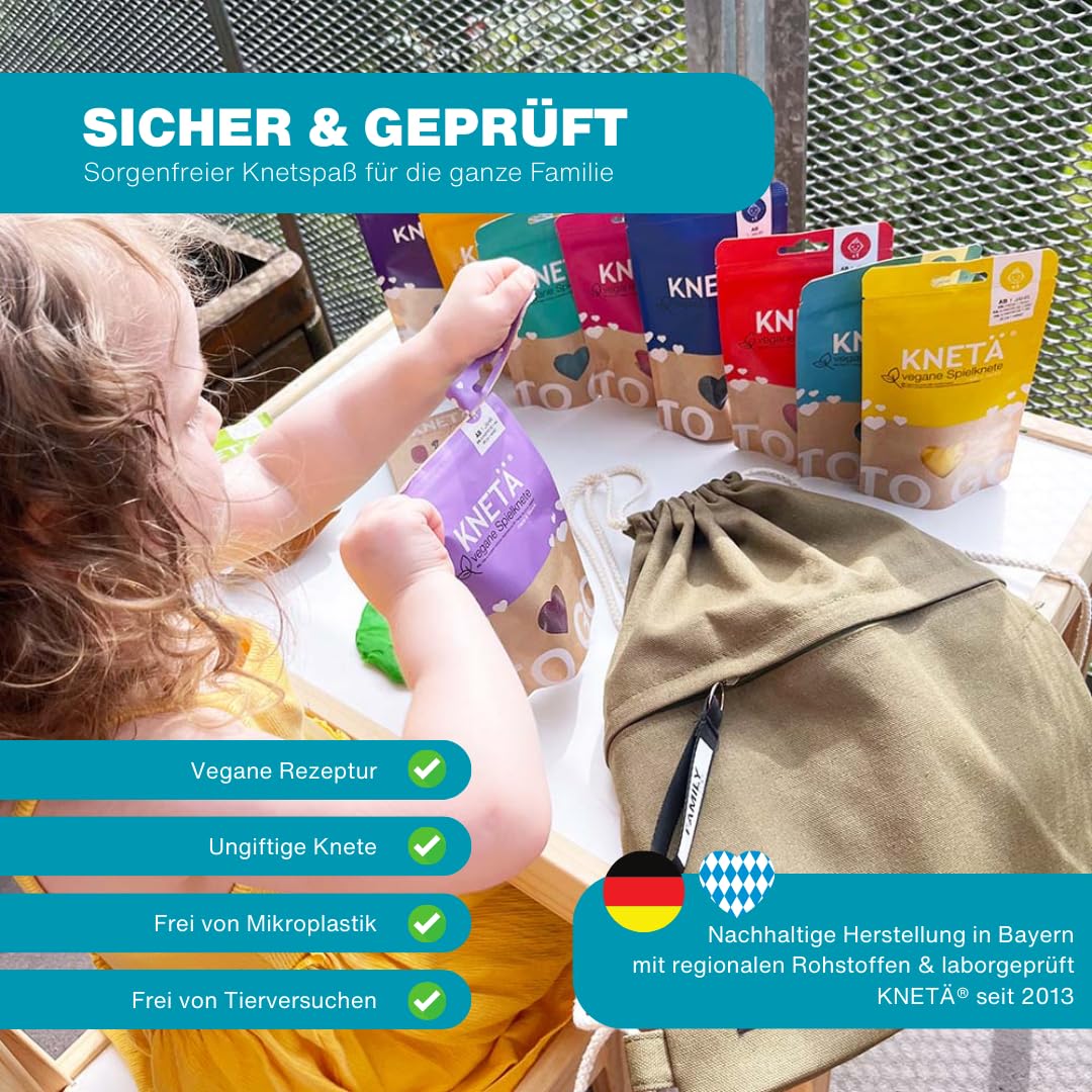 KNETÄ Knete ab 1 Jahr I Party Set I 8x 100g vegane Kinderknete inkl. 2x Bastelkarte Tiermotive I Playdough I Kindergeburtstag