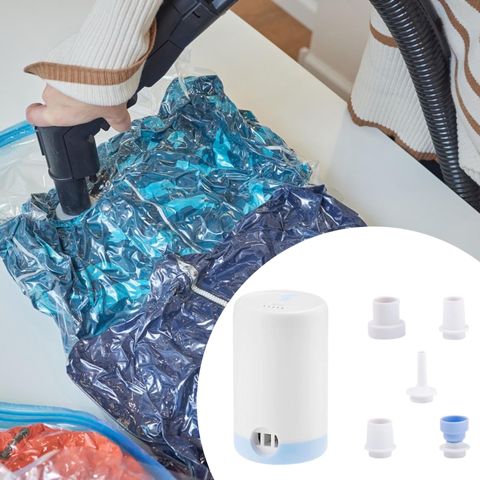 Harilla Rangement sous Vide, Pompe à air électrique, 5 Embouts Inclus, Portable, réutilisable, silencieuse, Automatique, Mini, pour Jouets Piscine